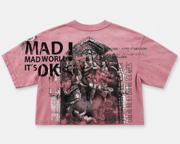 Mad World Rhinestone Graphic Crop T-Shirt