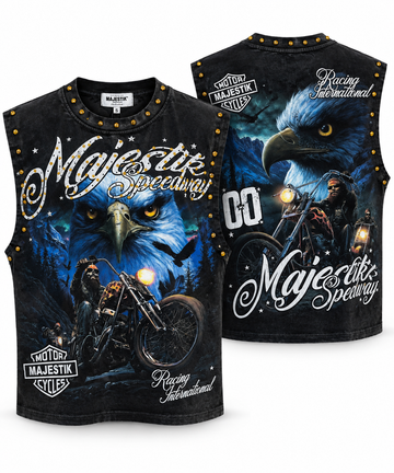 MAJESTIK Eagle Speedway Graphic Sleeveless T-Shirt – Black