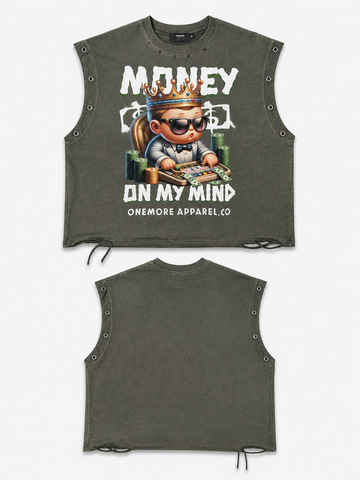 Money on My Mind Graphic Sleeveless Tee – Washed Olive