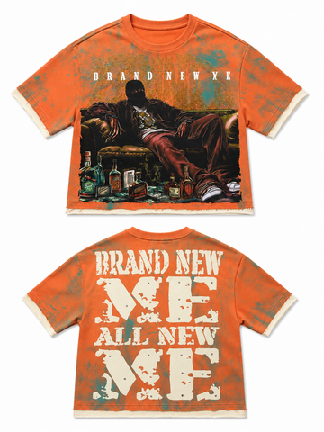 Brand New Me Graphic Oversized T-Shirt – Orange Acid Wash