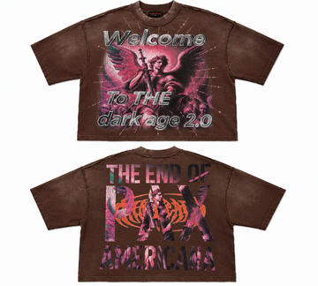 Rare Peace “Welcome to the Dark Age 2.0” Oversized Graphic T-Shirt – Brown