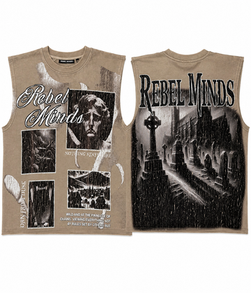 Rebel Minds Vintage Graphic Sleeveless Tee – Sand