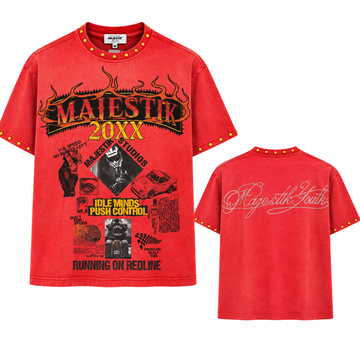 MAJESTIK 20XX Redline Graphic Studded T-Shirt
