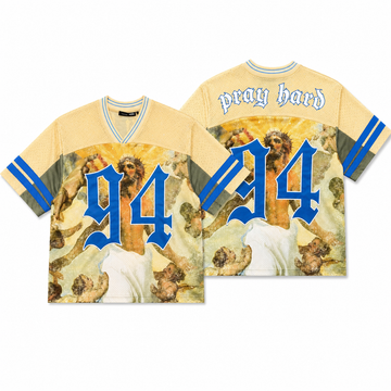 Pray Hard 94 Mesh Jersey – Cream & Royal Blue