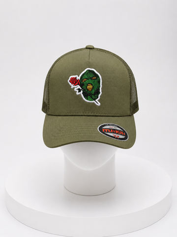 Rose Mask Olive Trucker Hat