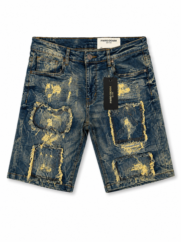 FWRD Denim Distressed Patchwork Shorts