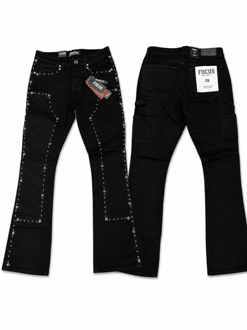 Focus Stack Fit Studded Flare Jeans – Black