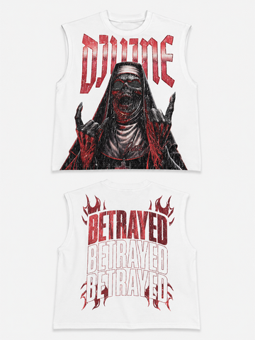 Divine Betrayal Graphic Sleeveless Tee – White