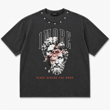 ONEMORE “Hides Behind the Mask” Graphic T-Shirt – Washed Black