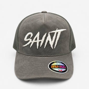 SAINT Suede Trucker Hat – Gray/White