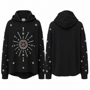 Rebel Minds Embellished Oversized Hoodie – Black