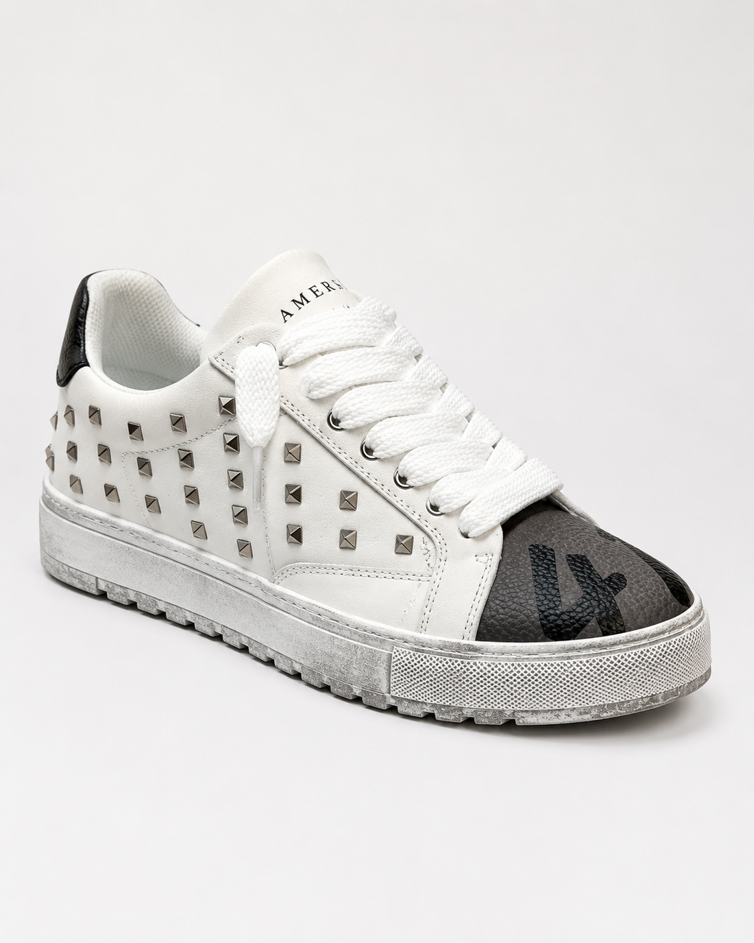 Studded Low-Top Sneaker – White/Black