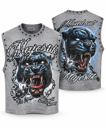 MAJESTIK Panther Graphic Sleeveless T-Shirt – Gray