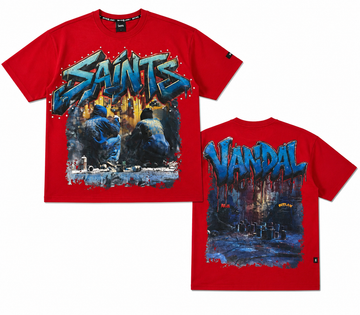 Saints x Vandal Graphic Rhinestone T-Shirt – Red
