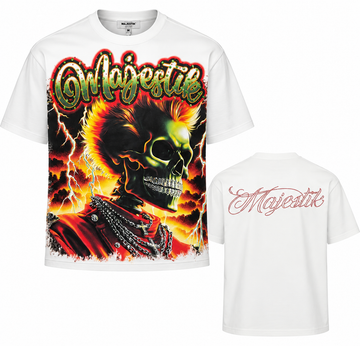 MAJESTIK Electric Skull Graphic T-Shirt – White