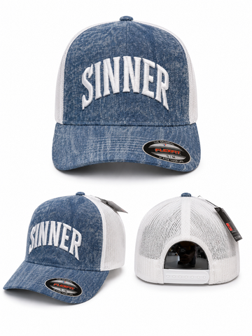Sinner Vintage Denim Trucker Hat – Blue/White