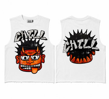 Chill Graphic Sleeveless Tee – White
