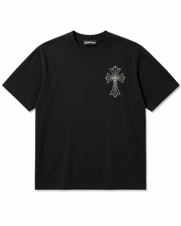 Black Cross Graphic Rhinestone T-Shirt