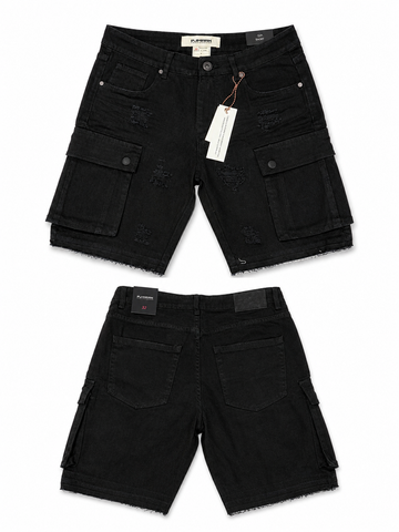 Black Distressed Cargo Denim Shorts