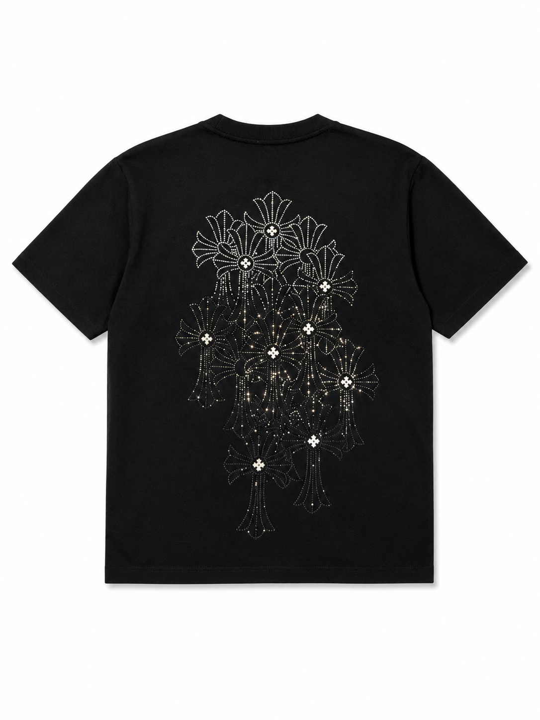 Black Cross Graphic Rhinestone T-Shirt