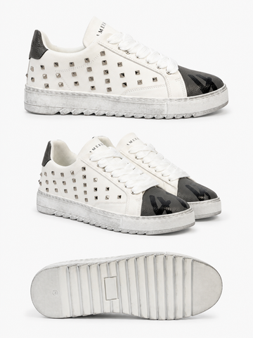 Studded Low-Top Sneaker – White/Black
