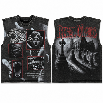 Rebel Minds Vintage Graphic Sleeveless Tee – Washed Black