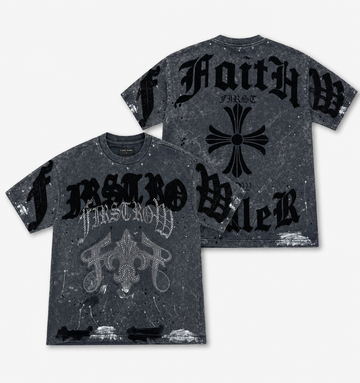 Faith First Oversized Rhinestone T-Shirt – Vintage Charcoal