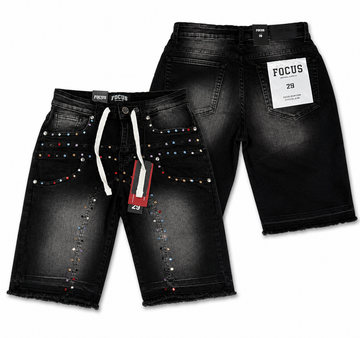 Focus Black Rhinestone Denim Shorts
