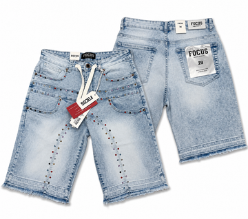 Focus Light Wash Rhinestone Denim Shorts